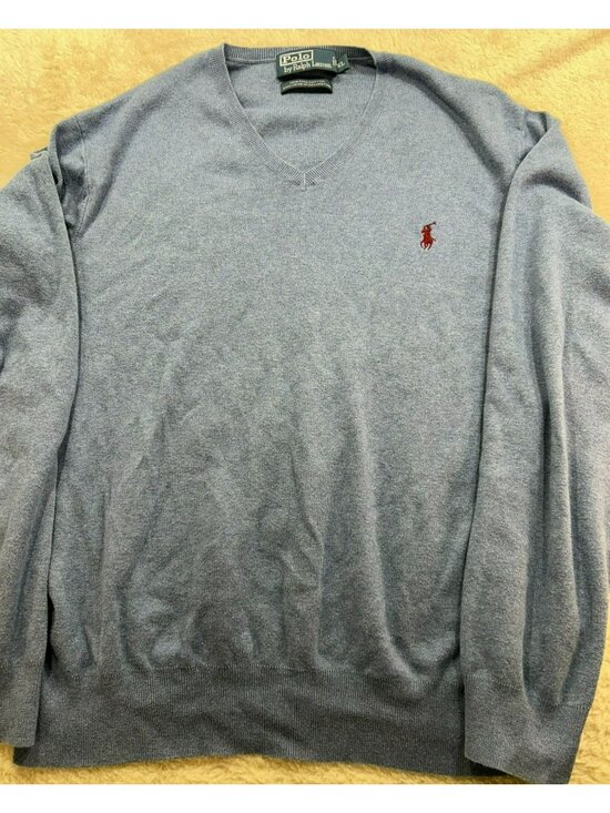 Polo Ralph Lauren Other - Polo Ralph Lauren Mens Blue V-Neck Sweater XL 100% Pima Cotton Red Pony Logo